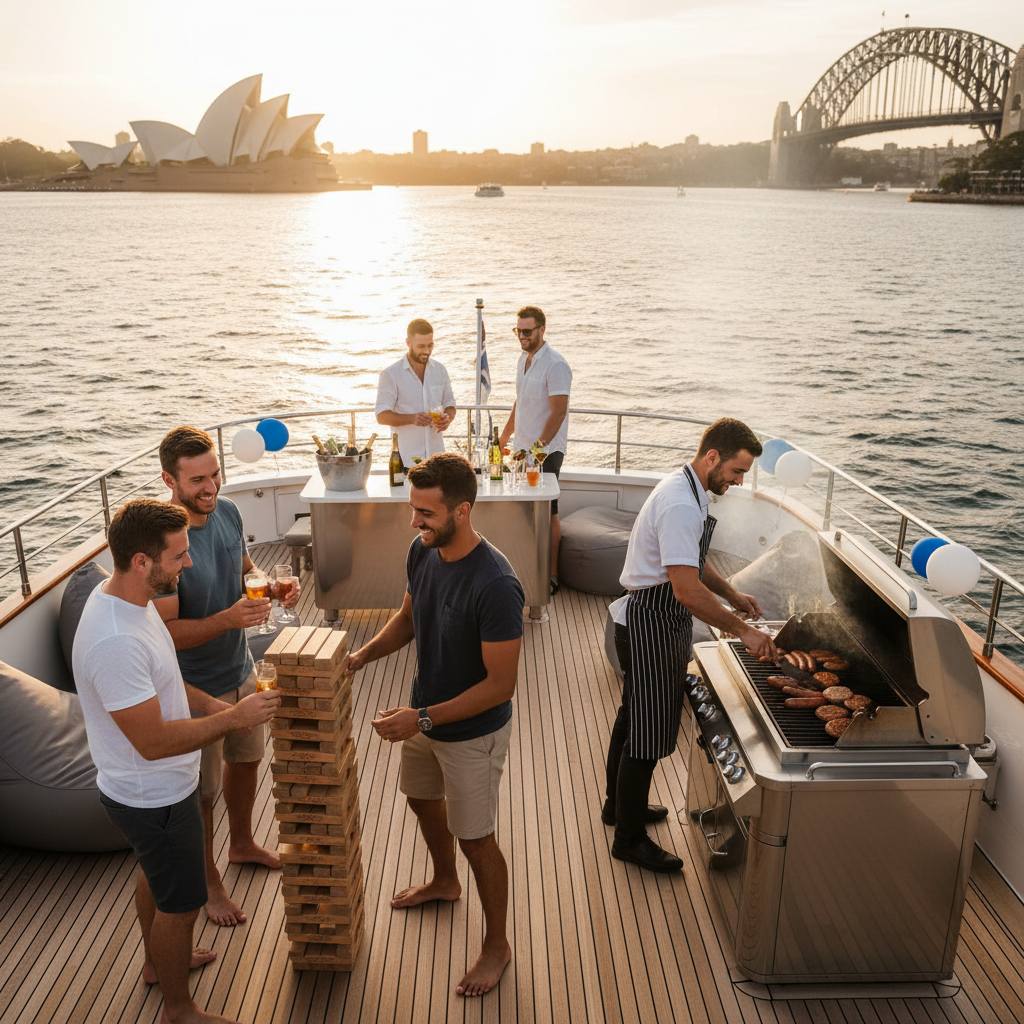 Bucks party activities and entertainment on a Sydney Harbour boat charter